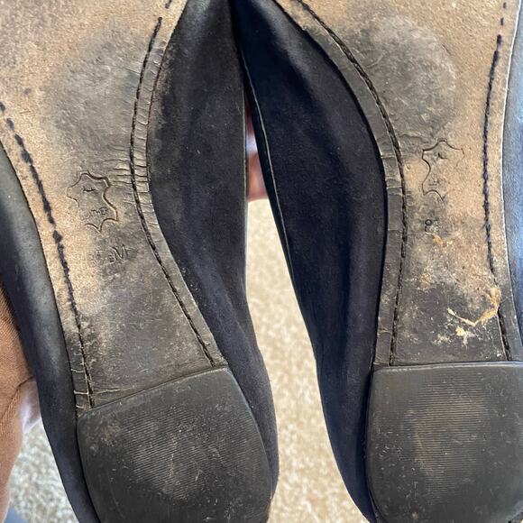 Tory Burch Black Suede Ballet Flats Big Logo SZ 8.5 Classic Designer Shoes - Picture 6 of 10